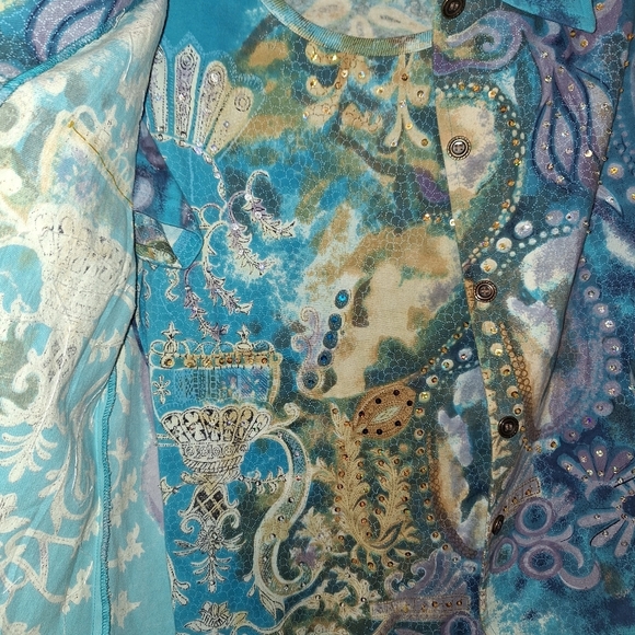 Candy Couture  Jean Jacket S & Shirt L Artsy Abstract Colorful Sequins - Picture 6 of 9